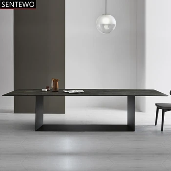 Роскошный мраморный обеденный стол SENTEWO Ltalian, 4 обеденных стула, основание из углеродистой стали черного цвета, кухонная мебель ilot central cuisine