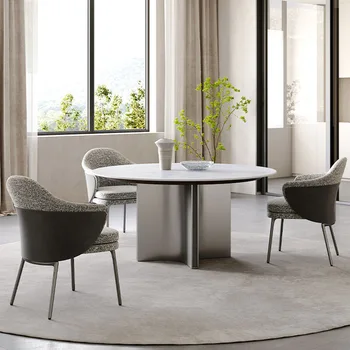 Круглый стол, плоский пол, с поворотным столом, новый ресторан высокого класса, вилла, роскошный большой стол с каменной плитой