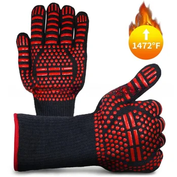 Утолщенные перчатки для барбекю, перчатки для высокотемпературной духовки 500 800 Градусов, Огнестойкие перчатки для БАРБЕКЮ с теплоизоляцией, перчатки для микроволновой печи