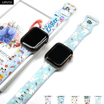 URVOI Sport band для Apple Watch ремешок серии 7 6 SE 5432 силиконовый ремешок для iWatch Пасхальное яйцо Кролик Лилия бабочка пряжка
