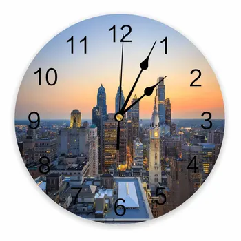 Современные Городские декоративные Круглые настенные часы в Филадельфии, дизайн с арабскими цифрами, не Тикающие настенные часы, большие для спальни, ванной комнаты