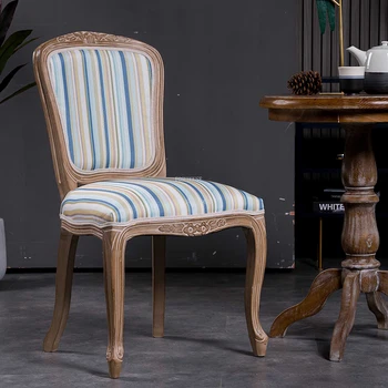 Обеденные стулья из массива дерева в американском стиле, Простая мебель для столовой, Кресло для отдыха из резной ткани, Французское Домашнее кресло со спинкой