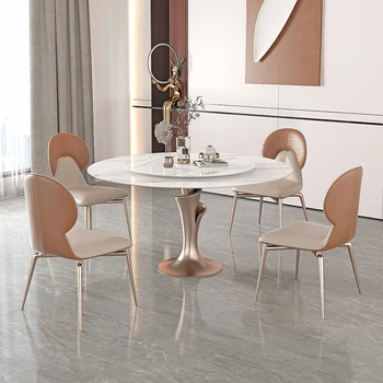 Круглый стол из итальянской легкой роскошной каменной плиты на 10 человек, современный простой круглый стол с поворотным столом