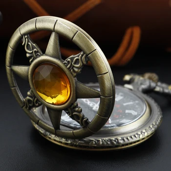 Изысканные кварцевые карманные часы с оранжевым драгоценным камнем с тиснением в виде звезды, Винтажный кулон, ожерелье, браслет, мужские и женские часы в подарок