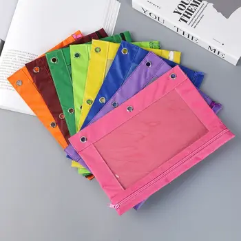 Красочный чехол для карандашей, портативное прозрачное окно, сумка для канцелярских принадлежностей из ткани Оксфорд, 3 кольца, пенал большой емкости для студентов