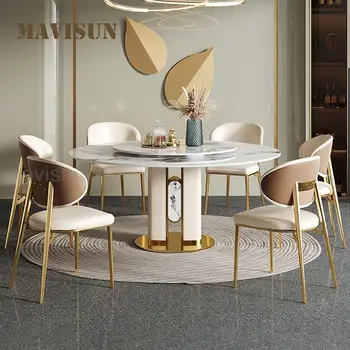 Легкие Роскошные Столовые сервизы для столовой из натурального камня толщиной 12 мм, стол с вращающимся съемным поворотным столом, Дизайнерский кухонный стол и стулья