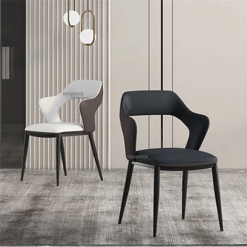 Скандинавские кожаные обеденные стулья для кухонной мебели Home Light Роскошный письменный стул с минималистичной креативной спинкой Кресло для отдыха