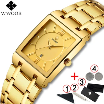 WWOOR Мужские часы Лучший бренд класса Люкс Бизнес Золотые Наручные часы Мужские Квадратные Кварцевые Золотые часы Man Relogio Masculino 2021