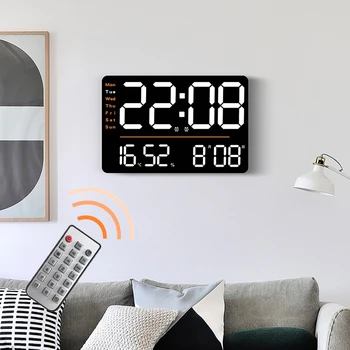 Многофункциональные настенные часы Простые светодиодные часы для гостиной С подсветкой температуры, гигрометр, Большие цифровые светодиодные настенные часы