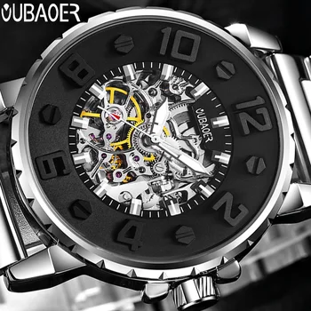 OUBAOER 3D Дизайнерские Автоматические Механические Часы Мужские Лучший Бренд Класса Люкс Спортивные Часы Из Нержавеющей Стали Relogio Masculino Мужские Часы