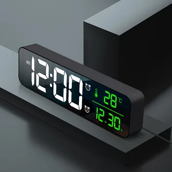Светодиодные цифровые настенные часы с температурой, датой, неделей, дисплеем с регулируемой яркостью, будильниками, настенными часами для украшения домашней комнаты