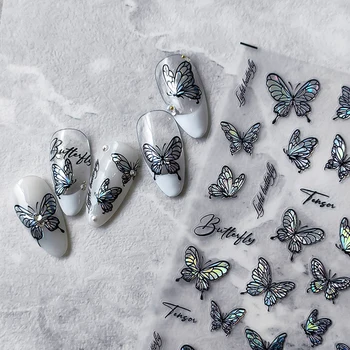 Серия Dazzling Наклейки для дизайна ногтей с тиснением 5D Black Dazzle Дизайн бабочки Ультратонкие Очаровательные слайдеры Наклейки для маникюра Типсы для ногтей