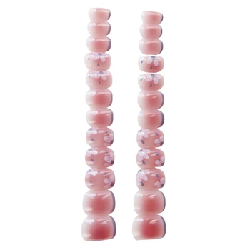 Накладные ногти розового цвета с искусственным принтом в виде цветов сливы Удобные в носке Маникюрные ногти для украшения ногтей своими руками