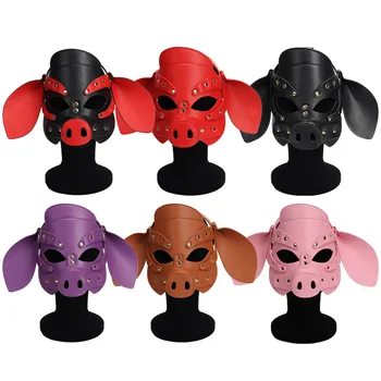 БДСМ Маска на голову свиньи из искусственной кожи, Ролевые головные уборы для вечеринок, эротические игрушки для взрослых, секс-игрушки для пар, Бандажи для флирта, Секс-шоп