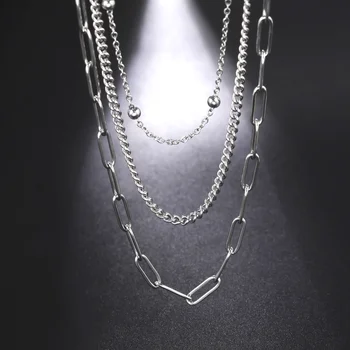 Геометрическая подвеска из бисера из нержавеющей стали, Многослойная цепочка-чокер, ожерелье для женщин в стиле панк, Свадебные украшения, Аксессуары