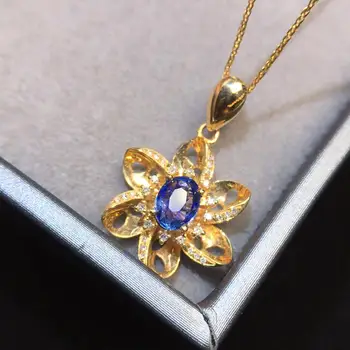 Ожерелье с синим сапфиром из настоящего желтого золота 18 карат AU750 с натуральным синим сапфиром с драгоценными камнями 0,84 карата, подвески для женщин, изящное ожерелье