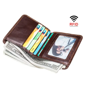 Мужской кожаный кошелек с коротким зажимом, сумка для rfid-карт, мультикарточный маленький кошелек для мужчин, мужской зажим для денег из воловьей кожи первого слоя, тонкий кошелек