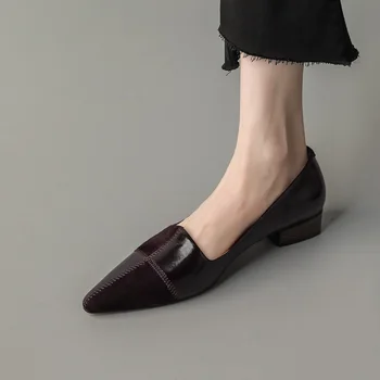 Удобные туфли на среднем каблуке во французском стиле, весна-осень, офисные женские туфли-лодочки, женская обувь на модельном каблуке, женская обувь в стиле пэчворк на каблуке 3 см