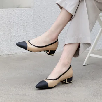 Большой размер 10 11 12, женская обувь на высоком каблуке, женские туфли-лодочки, тонкие туфли на толстом каблуке с острым носком, подобранные по цвету.