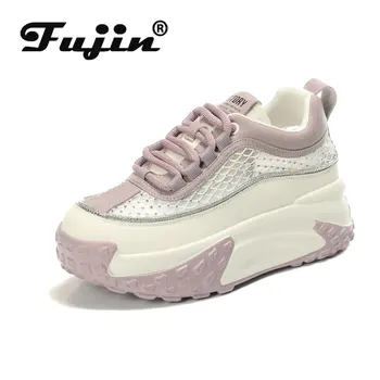 Fujin, женская летняя обувь с воздушной сеткой 7 см, кроссовки на платформе, женские модные кроссовки на массивном каблуке, дышащие кроссовки с воздушной сеткой