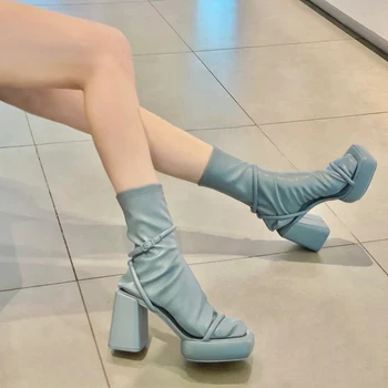 Новые односложные носки на высоком каблуке 2022 года, Съемные удобные универсальные эластичные тонкие босоножки, женская обувь