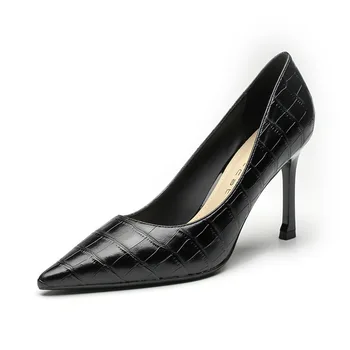 Офисная карьера Летние женские туфли-лодочки из искусственной кожи на высоком тонком каблуке 6 см, с острым носком, без шнуровки, Неглубокая однотонная обувь, Женская, черный, абрикосовый
