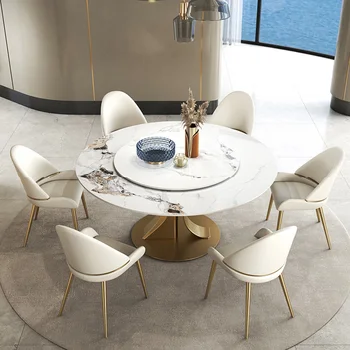 Креативный обеденный стол-вертушка из роскошной Золотистой стали, Бытовой Круглый Кухонный стол Pandora, набор кухонной мебели Mesas GY50CZ