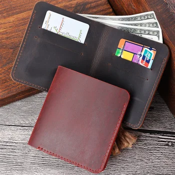 Короткий кошелек из натуральной кожи, ретро-кошельки, держатели кредитных карт, мужской кошелек, сумка для денег, простой кошелек, мужской подарок, персонализированный