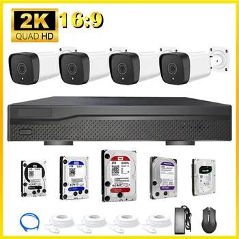 4-Канальная 4-мегапиксельная система видеонаблюдения 2K PoE/Камера X4/8-канальный комплект QHD NVR/H.265+ / 2- Двусторонняя связь для домашнего видео на открытом воздухе