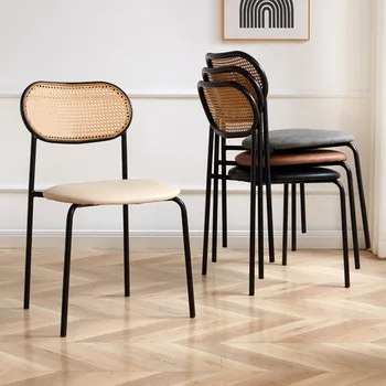 Кожаные обеденные стулья для гостиной, дизайнерские кресла для отдыха из ротанга, минималистская японская мебель Sillas De Comedor середины века