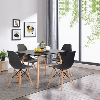 Набор стульев для обеденного стола на 4 персоны включает 1 Квадратный Обеденный Стол 31,5 дюйма + 4 Пластиковых Обеденных стула Черного, белого цвета [US-W]