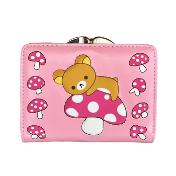 Милый кошелек Rilakkuma, розовый кошелек, кожаные короткие кошельки Kawaii для женщин, женские кошельки с изображением медведя из аниме, зажимы для денежных мешков