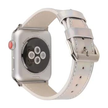 Ремешок-браслет с Лазерной Яркой Поверхностью Для Apple Watch Band 38 40 41 42 44 45 мм Кожаный Ремешок iWatch Серии 3 4 5 6 7 SE Ремешок Для Часов
