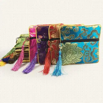 Вышивка цветочным саше, Квадратная счастливая сумка, сумка для хранения ювелирных изделий на молнии с кисточками