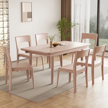 Домашний небольшой квадратный стол из массива дерева в скандинавском бревенчатом стиле, современная простая комбинация квадратных обеденных стульев