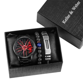 Модный набор мужских часов с браслетом-браслетом, кварцевые наручные часы с полым циферблатом в виде паука для мужчин, практичные часы из сплава с браслетом-манжетой из 2 предметов